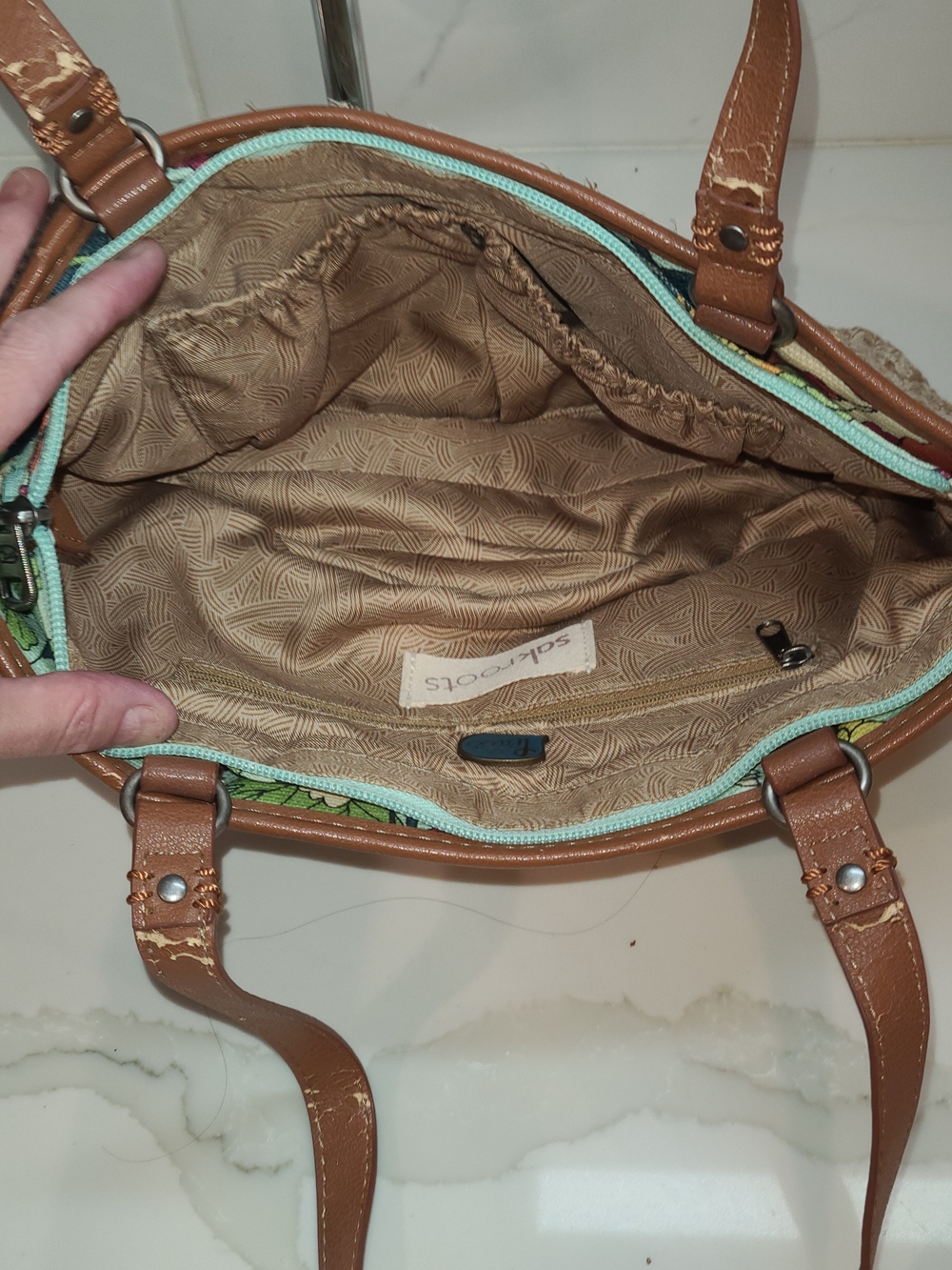 Sakroots Tan Woven Tote with Floral Butterfly Accent - Picture 9 of 13